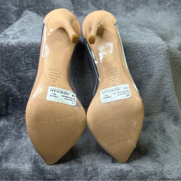 Schutz Cendi Pumps Size 6.5B Stilleto Pointed Toe Clear Vinyl and Patent Leather - Picture 7 of 13